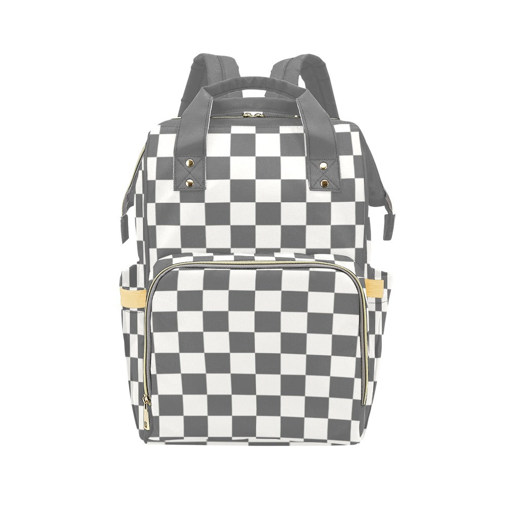 Checkered Diaper Bag Backpack, Grey Cream Check Baby Boy Girl
