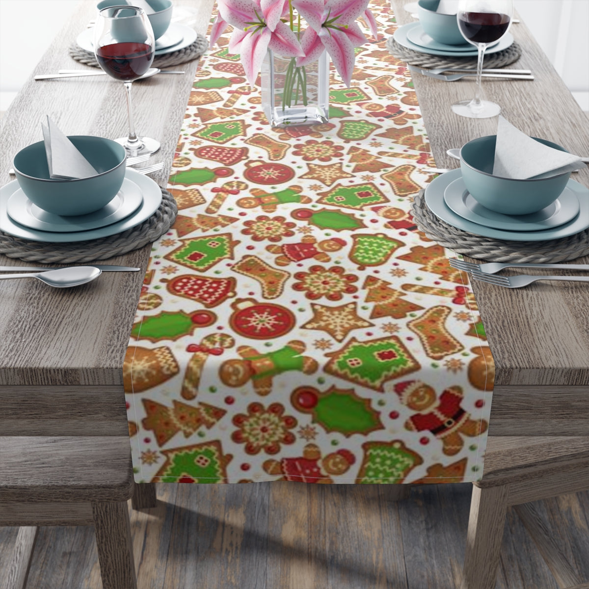 Gingerbread Table Runner, Holiday Xmas Christmas Cookies Festive Home Decor Decoration Theme Tablecloth Linen Starcove Fashion