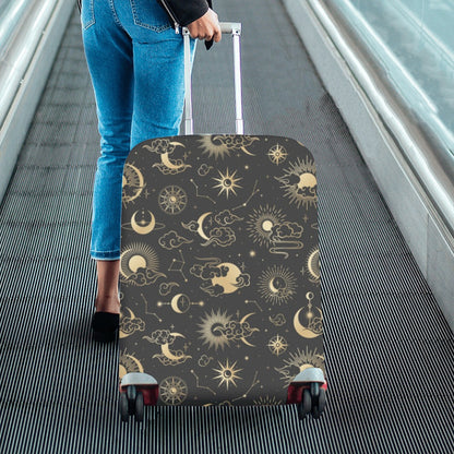 Sun Moon Luggage Cover, Black Gold Stars Boho Bohemian Suitcase Hard Bag Protector Washable Wrap Large Small Travel Gift Starcove Fashion