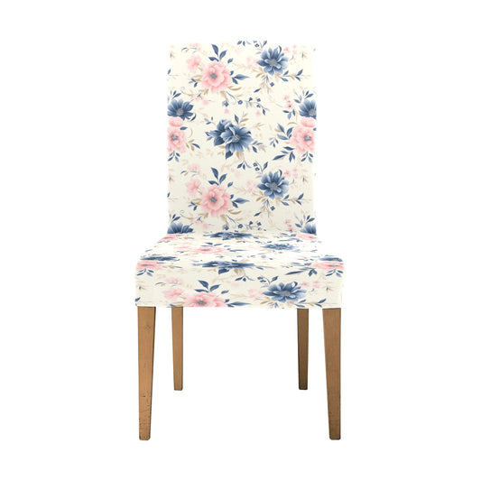 Floral Dining Chair Seat Covers, Blue Pink White Cream Flowers Vintage Retro Stretch Slipcover Furniture Dining Kitchen Room Stool Home