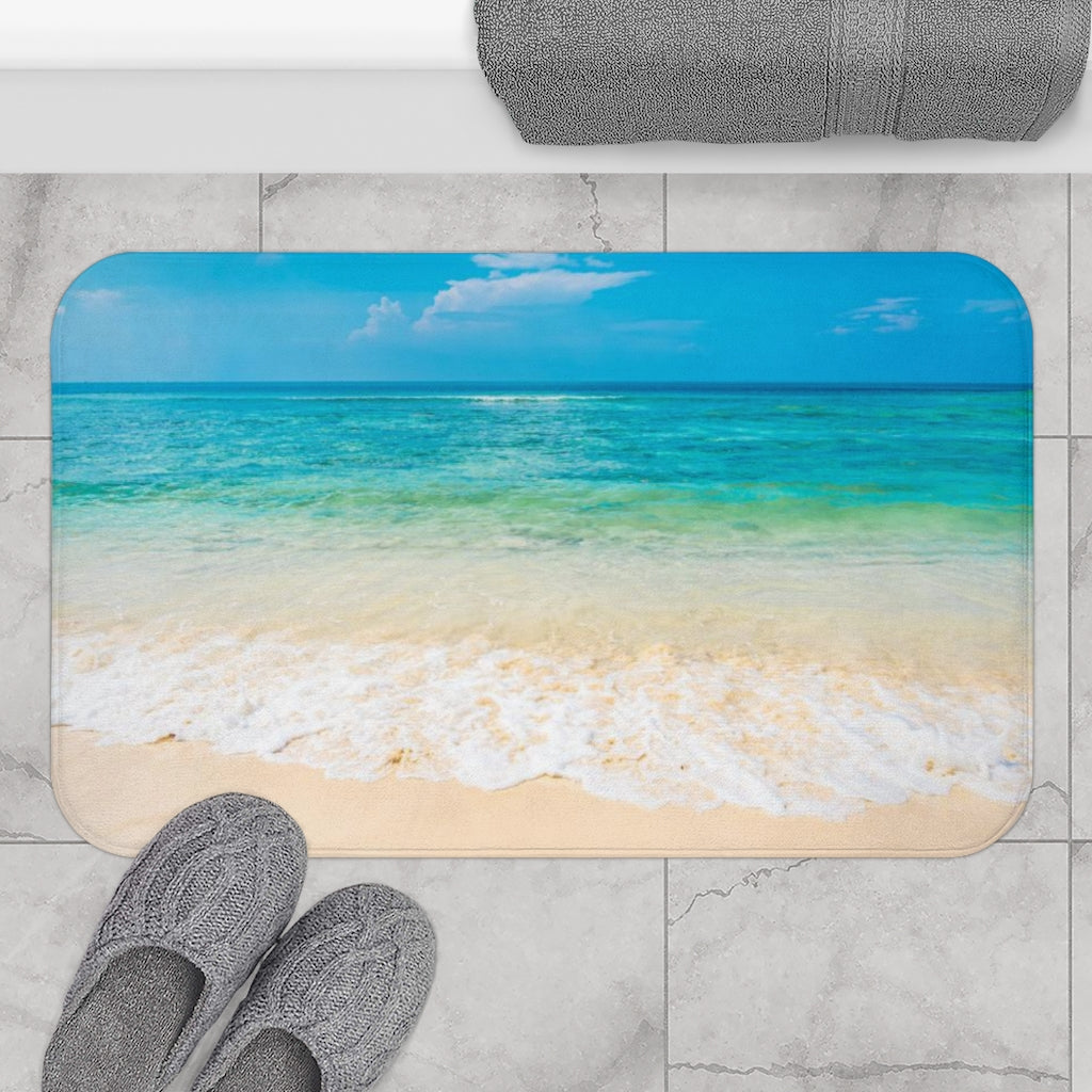 Beach Bath Mat, Ocean Tropical Coastal Memory Foam Cute Shower Bathroom Decor Non Slip Floor Large Small Rug Starcove Fashion