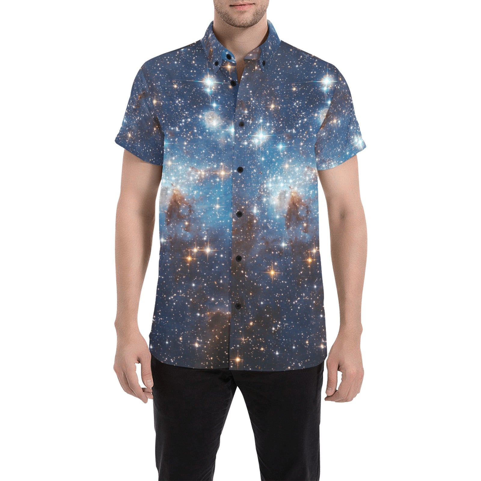 galaxy dress shirt Pastel Iridescent Holographic Glitter Stars Galaxy Men's Casual Long Sleeve Button Down Pocket Shirt