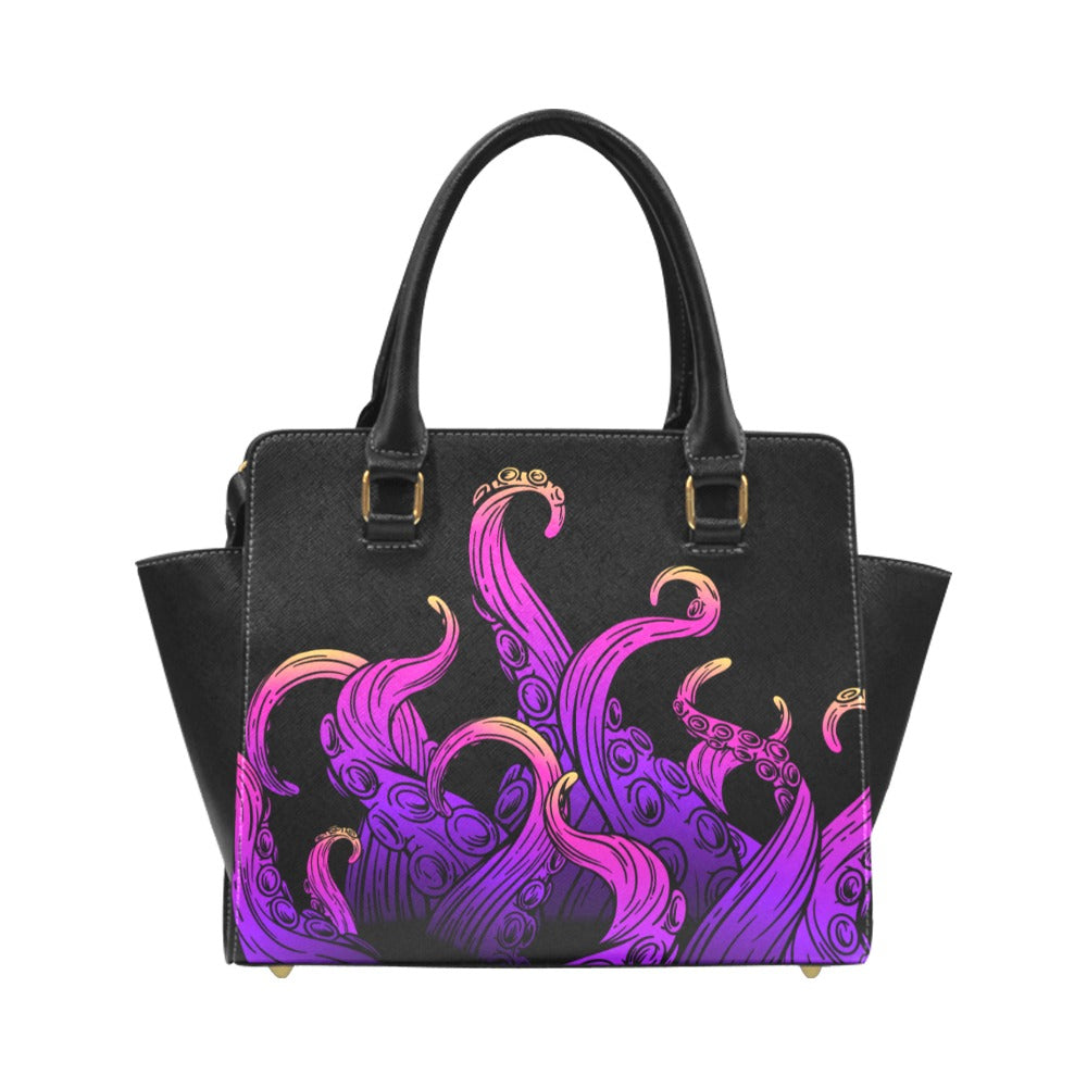 Octopus Tentacles Purse Handbag, Cute Ocean Marine High Grade Vegan Leather Designer Women Gift Satchel Top Zip Handle Bag Shoulder Strap Starcove Fashion