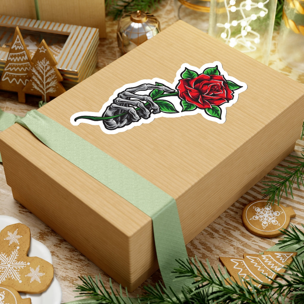 Skeleton Red Rose Sticker, Hand Tattoo Transparent Cute Decal Label Phone Macbook Small Large Cool Art Computer Starcove Fashion