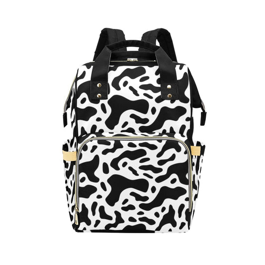 Cow Print Diaper Bag Backpack, Black White Animal Baby Boy Girl Waterproof Insulated Pockets Stylish Mom Dad Designer Men Women Multipurpose Starcove Fashion