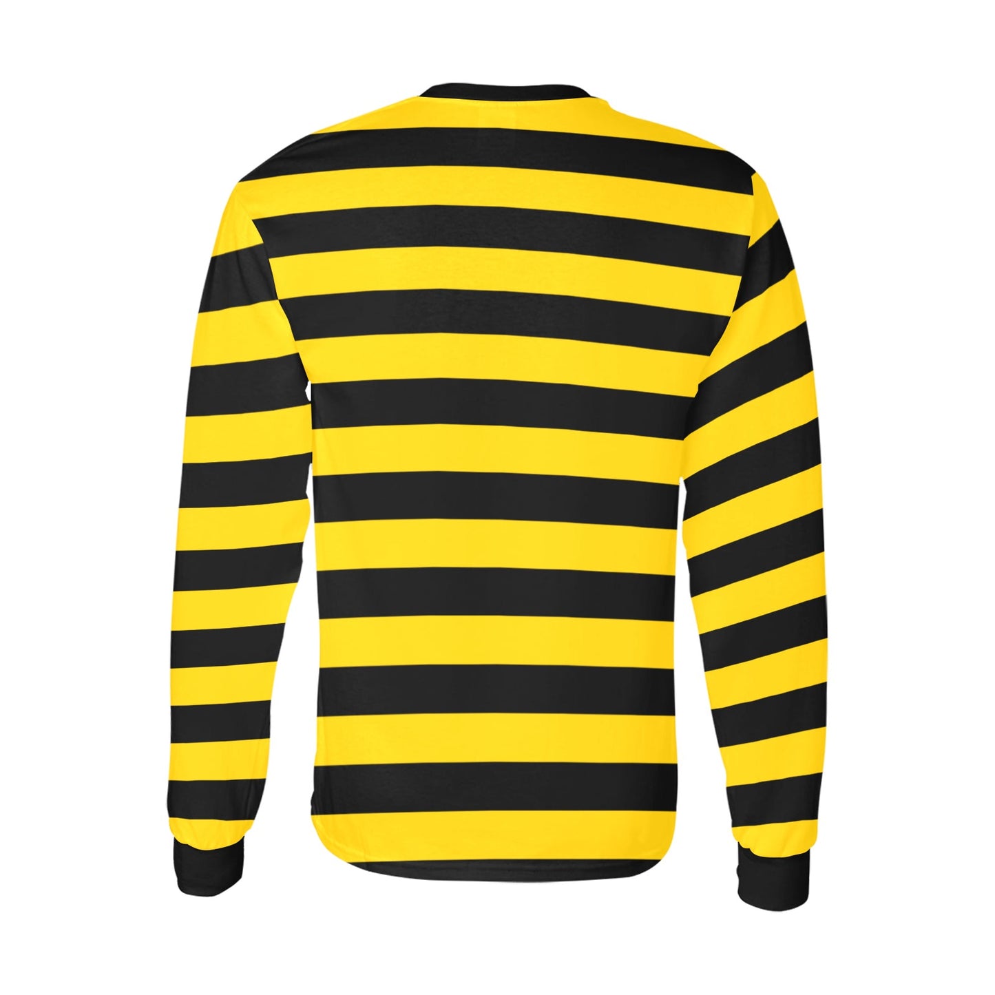 Black and Yellow Striped Men Long Sleeve TShirt, Vintage Retro Stripe Bee Costume Stripes Crewneck Unisex Women Designer Tee Starcove Fashion