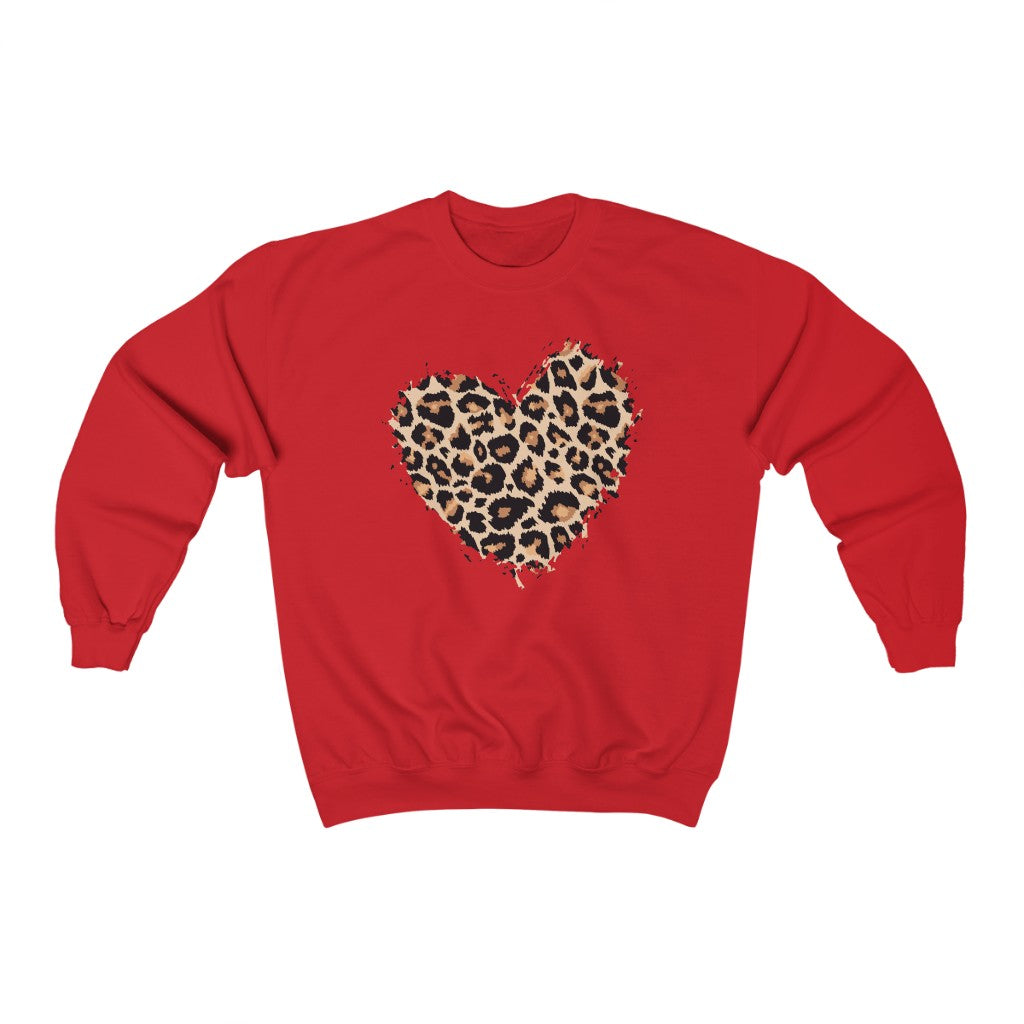 Leopard Heart Sweatshirt, Cheetah Graphic Valentines Day Crewneck Fleece Sweater Pullover Men Women Aesthetic Top Starcove Fashion