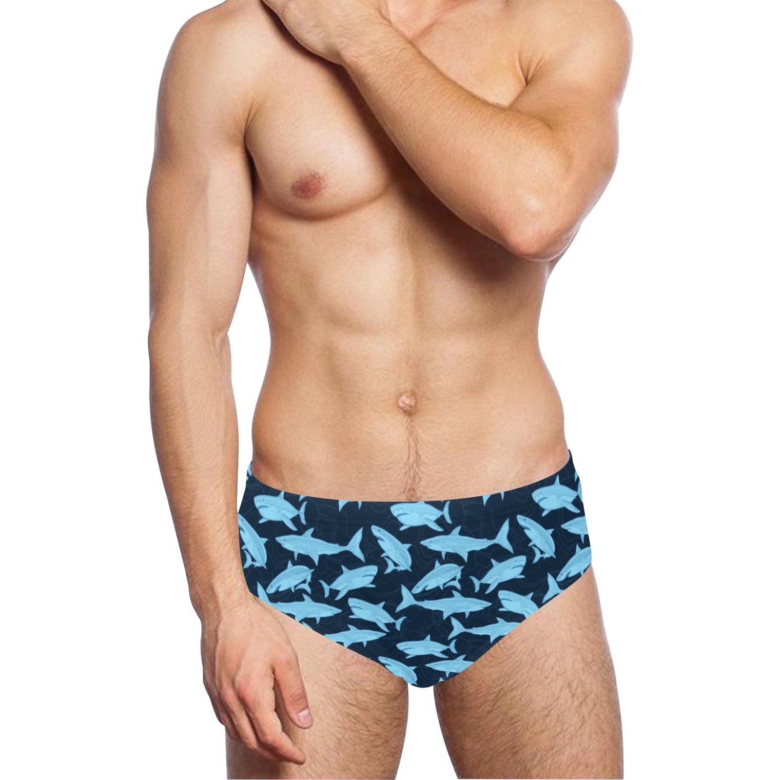 Shark Men Swim Briefs, Navy Blue Beach Ocean Sexy Swimwear Trunks Swimming  Suit Swimsuit Low Rise Underwear Vintage Designer