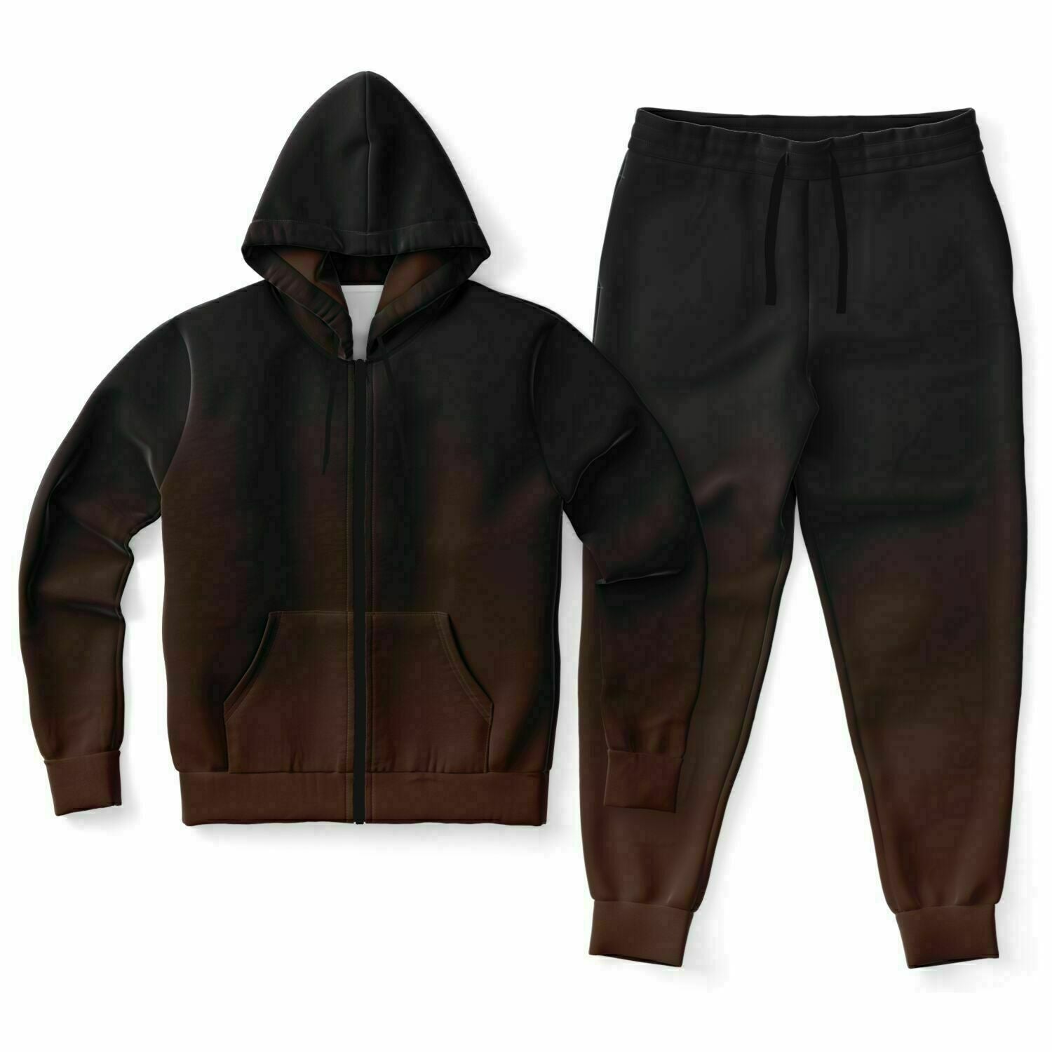 Brown Sweatsuit Set, Ombre Gradient Zip Hoodie Jogger Hooded