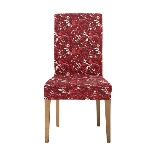 Red Dining Chair Seat Covers, Floral Swirls Stretch Slipcover Furniture Dining Room Party Banquet Home Decor Spandex