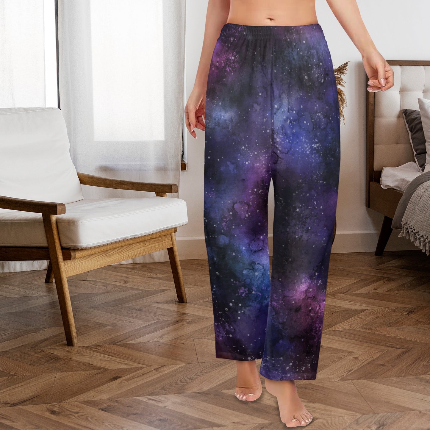 Space Galaxy Women Pajamas Pants, Universe Cosmos Purple PJ Pockets Lounge Sleep Trousers Matching Ladies Female Trousers Bottoms