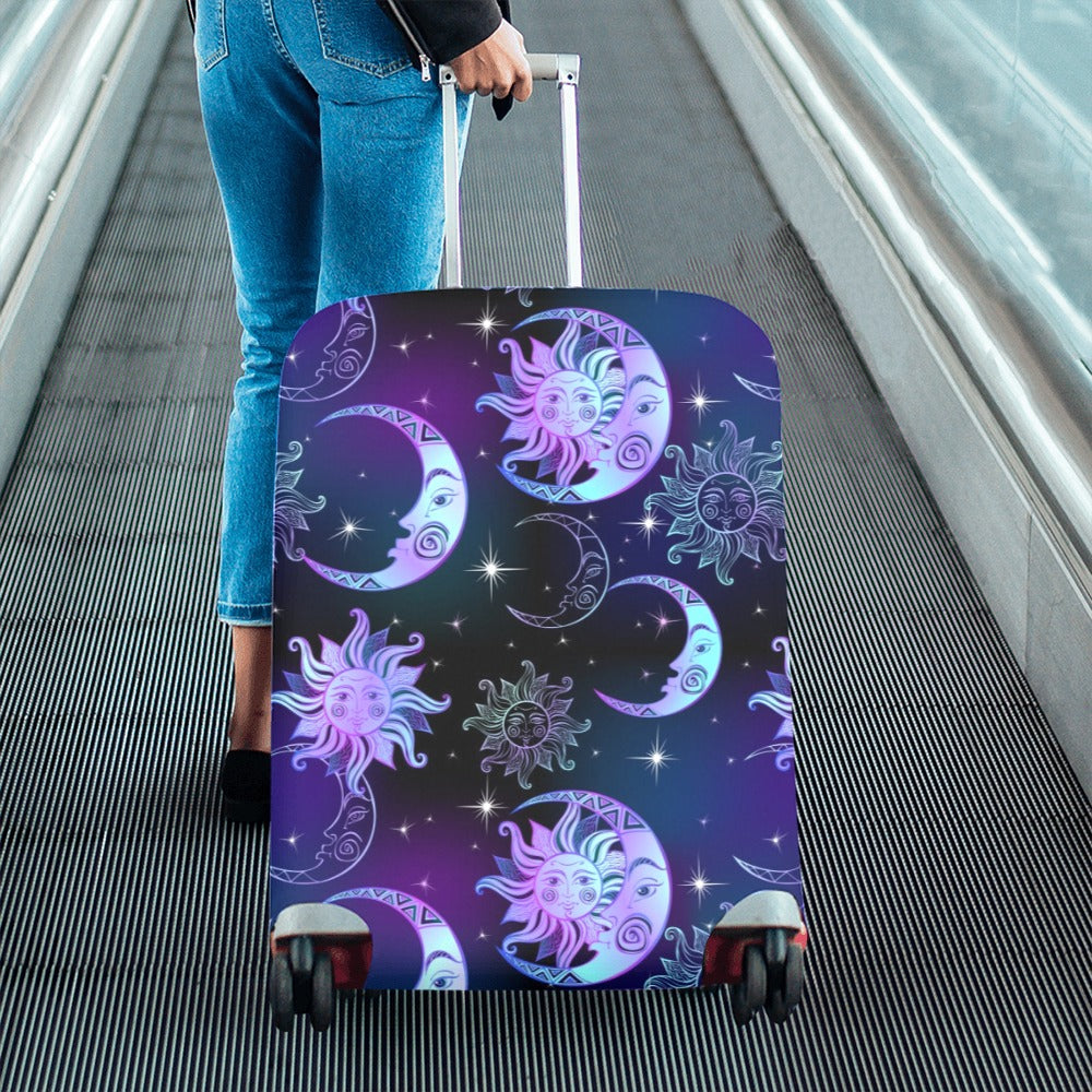 Moon Sun Luggage Cover, Space Stars Purple Print Boho Aesthetic Suitcase Hard Bag Washable Protector Small Large Travel Gift Starcove Fashion