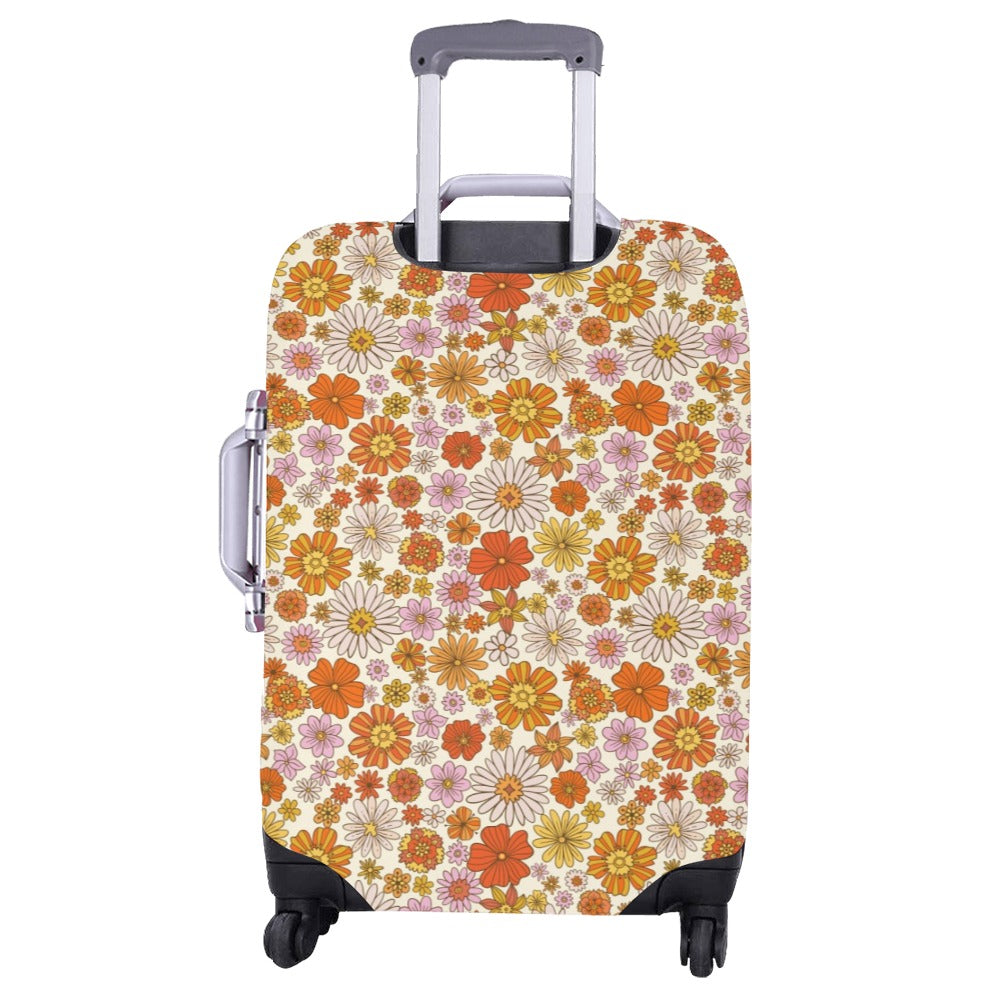 Groovy Flowers Luggage Cover, Retro 70s Funky Floral Cute Aesthetic Print Suitcase Bag Washable Protector Small Large Travel Gift Starcove Fashion