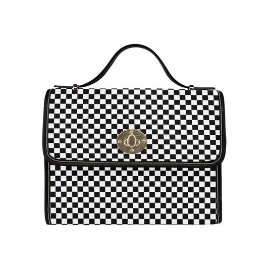 Checkered Satchel Purse bag, Black White Check Checkerboard Small Waterproof Cute Women Crossed Body Vegan Leather Strap Handbag Starcove Fashion