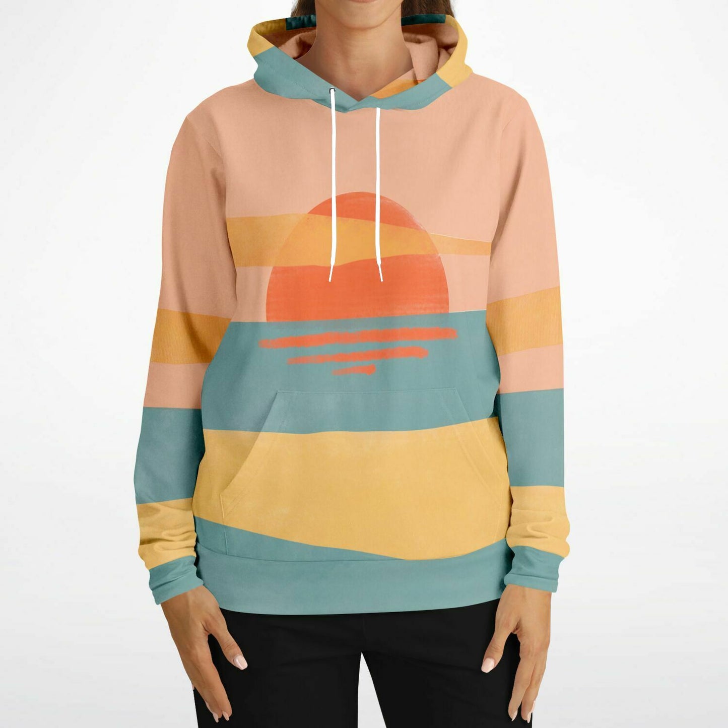 Sun Sunset Hoodie, Sunrise Colorful Lightweight Summer Pullover Men Women Adult Eco Friendly Aesthetic Graphic Hooded Sweatshirt Pockets Starcove Fashion