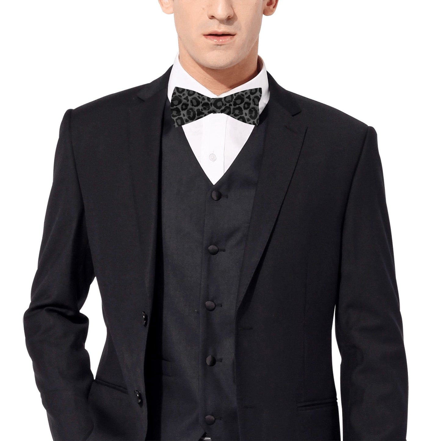 Black Leopard Bow Tie, Cheetah Animal Print Classic Chic Adjustable Pre Tied Bowtie Gift Him Men Tuxedo Groomsmen Wedding Designer Suit Starcove Fashion