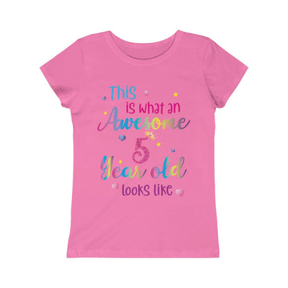 This is What an Awesome 5 Year Old Looks Like Girls Shirt, Birthday 5th Five Year Fun Rainbow Party Gift Kids Crewneck Girls Princess Tee Starcove Fashion