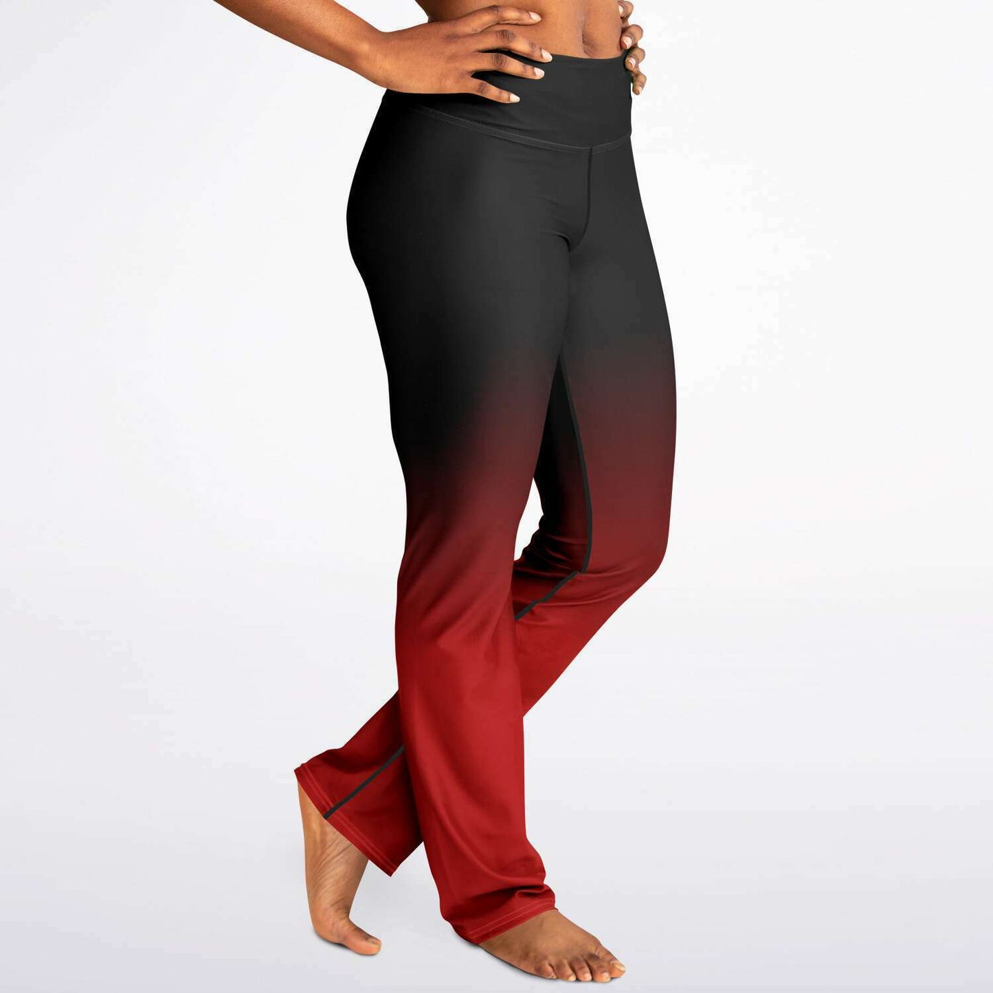 Black Red Ombre Flared Leggings, Tie Dye Printed High Waisted Yoga Designer with Pockets Stretch Workout Sexy Flare Pants Starcove Fashion