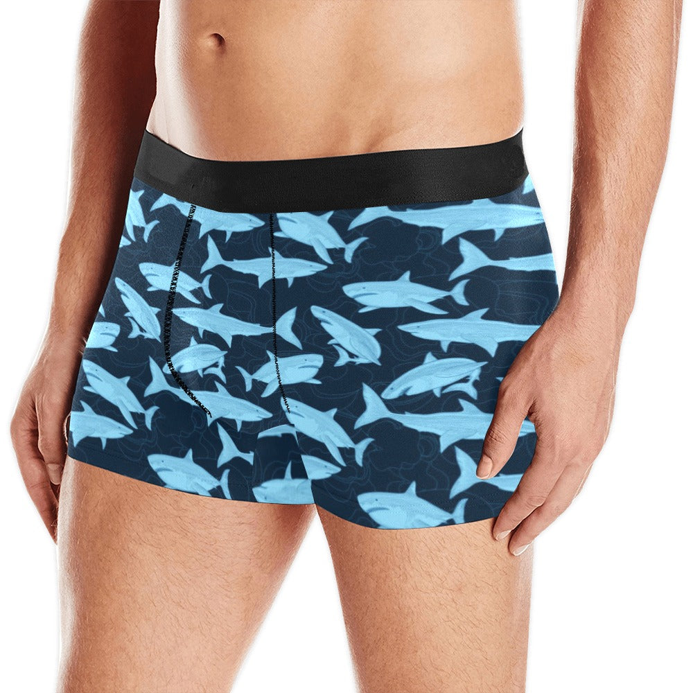 Shark Men Boxer Briefs, Sea Ocean Nautical Print Check Comfortable