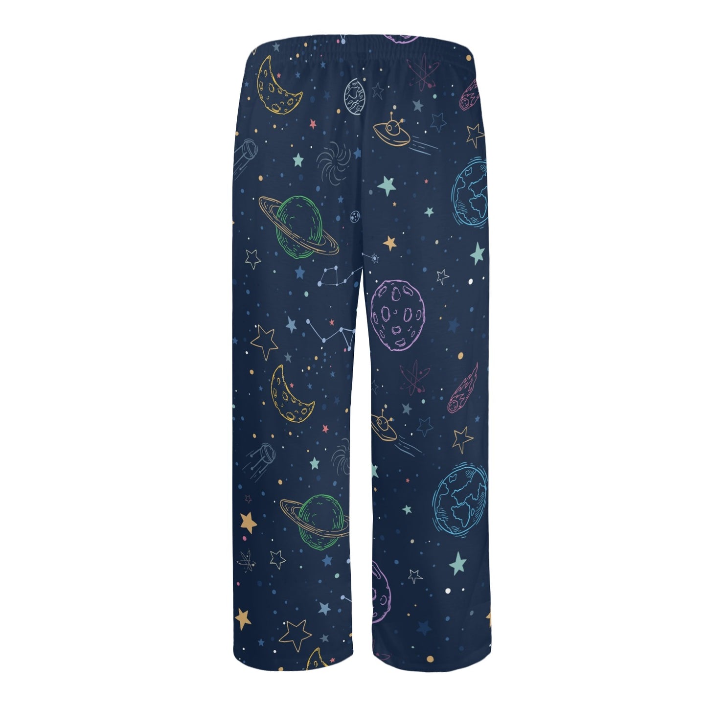 Planets Space Men Pajamas Pants, Galaxy Stars Celestial Universe Satin PJ Pockets Sleep Lounge Trousers Guys Male Matching Trousers Bottoms