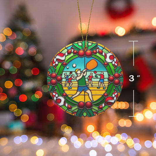 Pickleball Ceramic Ornaments, Sports Stained Glass Print Cute Christmas Tree Xmas Decor Decorations Wreath Holiday Ribbon Unique - Starcove Fashion