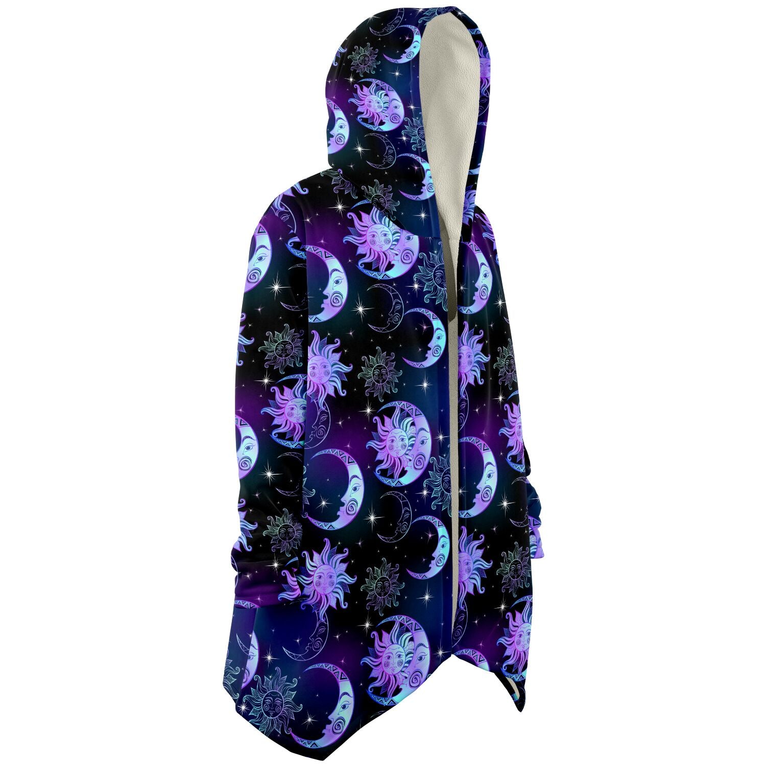 Sun Moon Hooded Cloak, Stars Purple Celestial Space Men Women Modern Winter Warm Mink Blanket with Pockets Starcove Fashion