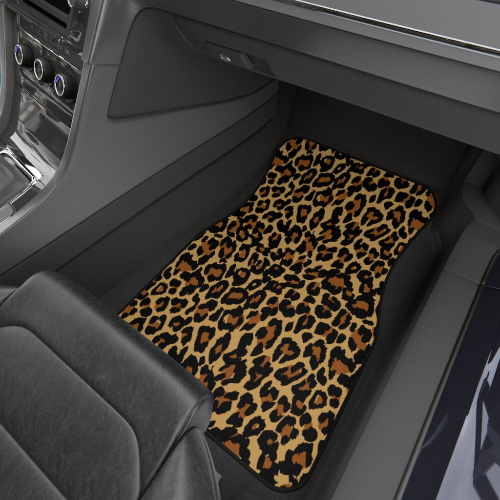 Leopard Car Floor Mats Set (2x Front), Animal Print Aesthetic Women Men Auto Vehicle Suv Truck Accessories Rubber All Weather Mat Starcove Fashion