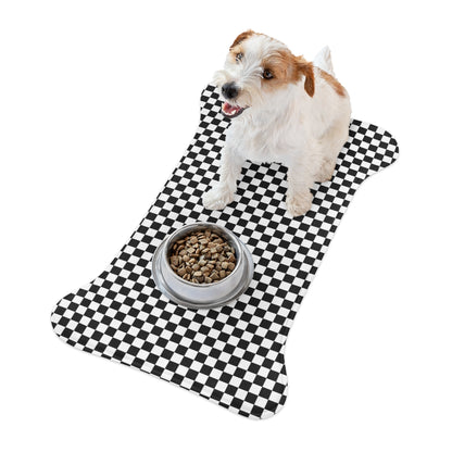 Checkered Dog Food Mat, Black White Check Pet Water Bowl Dish Small Large Feeding Portable Bone Shape Placemat Dog Lover Gift Starcove Fashion