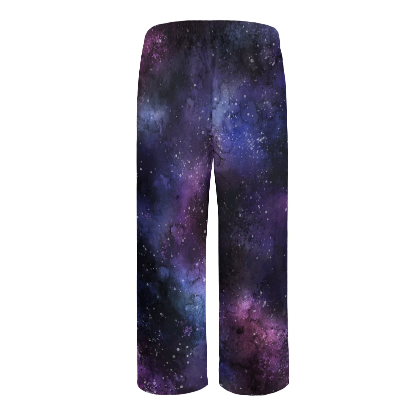 Galaxy Space Men Pajamas Pants, Universe Cosmos Purple Satin PJ Pockets Sleep Lounge Trousers Couples Matching Trousers Bottoms
