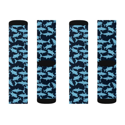 Sharks Socks, Blue Navy Great White Shark Crew 3D Sublimation Women Men Funny Fun Novelty Cool Funky Crazy Casual Cute Unique Gift Starcove Fashion
