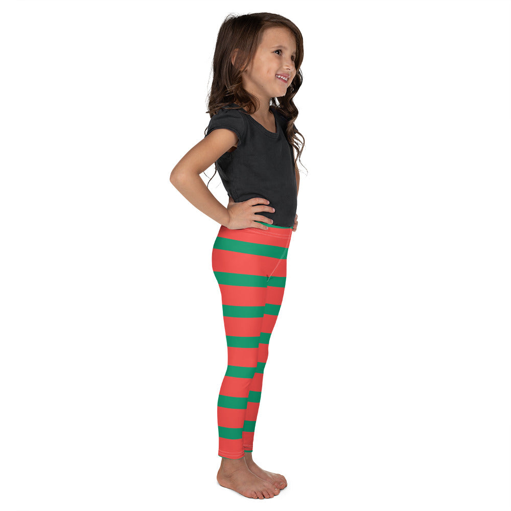 Elf Red Green Striped Kids Girls Leggings (2T-7), Christmas Party Santa Xmas Holiday Costume Printed Graphic Yoga Pants Cute Workout Starcove Fashion