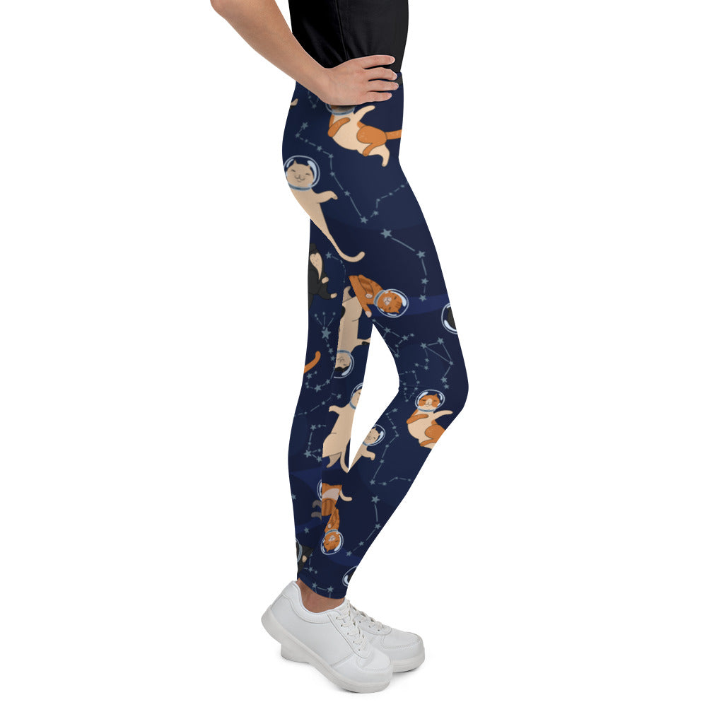 Galaxy Cats in Space Girls Leggings (8-20), Blue Stars Kittens Themed Youth Funny Teen Cute Printed Kids Yoga Pants Graphic Fun Tights Gift Starcove Fashion