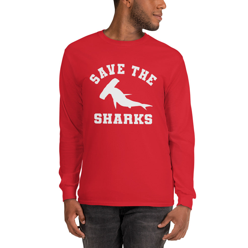 Save the Sharks Shirt, Hammerhead Shark, Save Our Oceans, Shark Week, Lover Gift, Men Long Sleeve T-Shirt Gift for Him Starcove Fashion