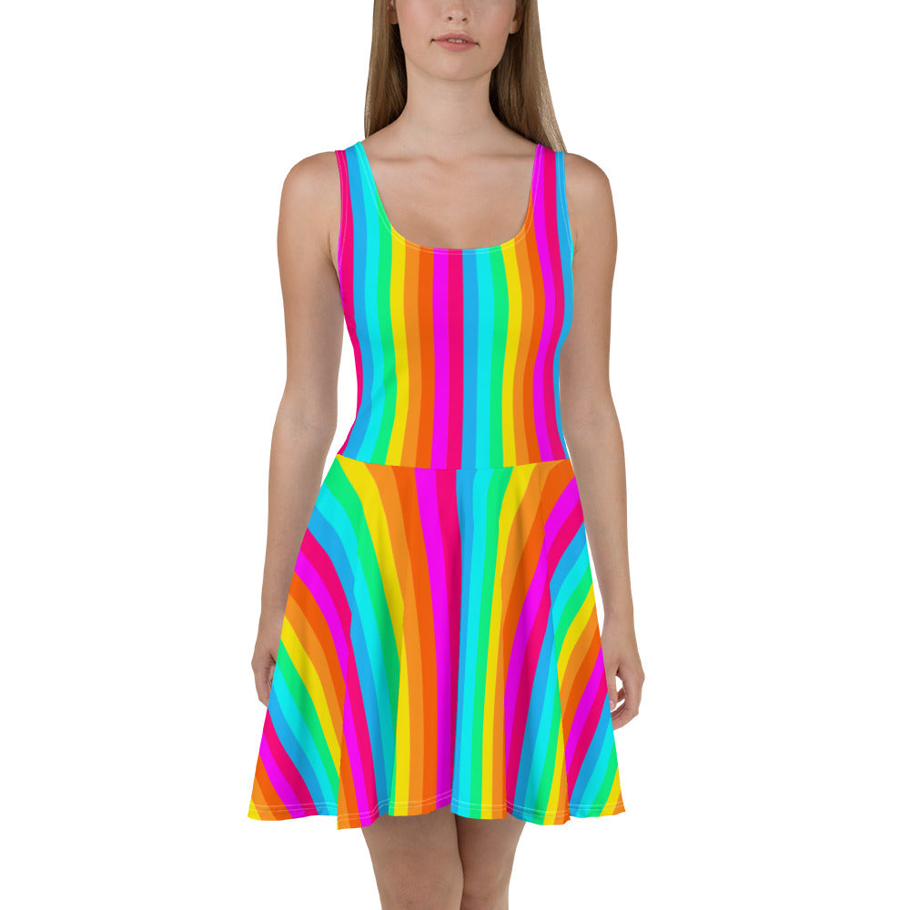 Rainbow Stripe Skater Dress Women, Fit and Flare Colorful Pride