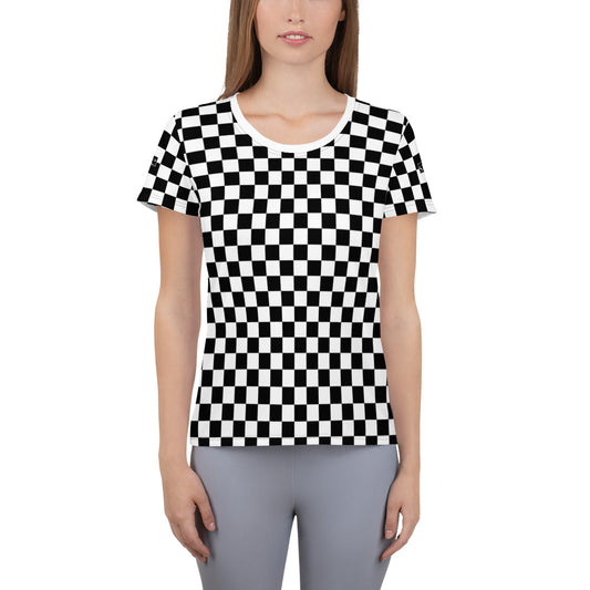 Checker Black White Cooling Gym Sports Shirt, Gingham Checkered Check Retro Racing Max Dri Workout Exercise Moisture Wicking Athletic Top Starcove Fashion