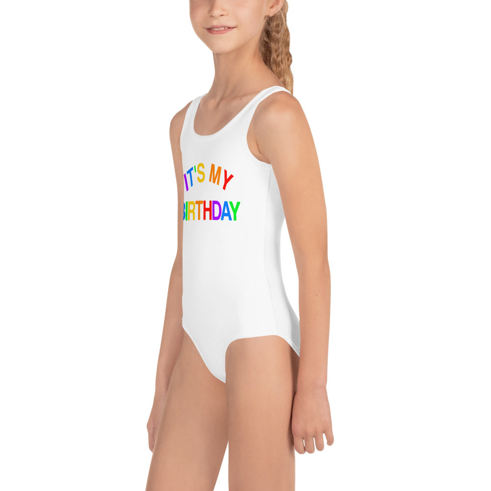 It's My Birthday Girls Swimsuit, Kids Bathing Suit Toddler Personalized Custom One Piece Rainbow Little Baby Party Swim Suit Swimwear Starcove Fashion