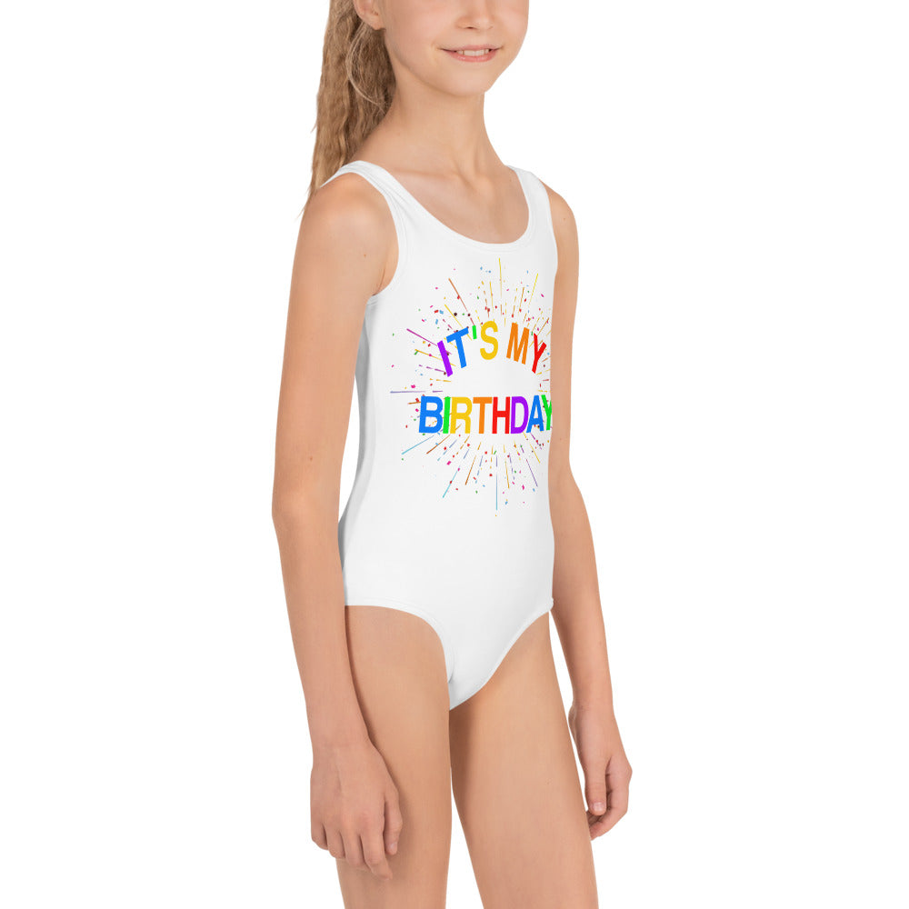 It's My Birthday Girls One Piece Swimsuit, Colorful Rainbow Burst Toddler Kids Girl White Bathing Suit Baby Pool Beach Party Swim Suit Swimwear Starcove Fashion