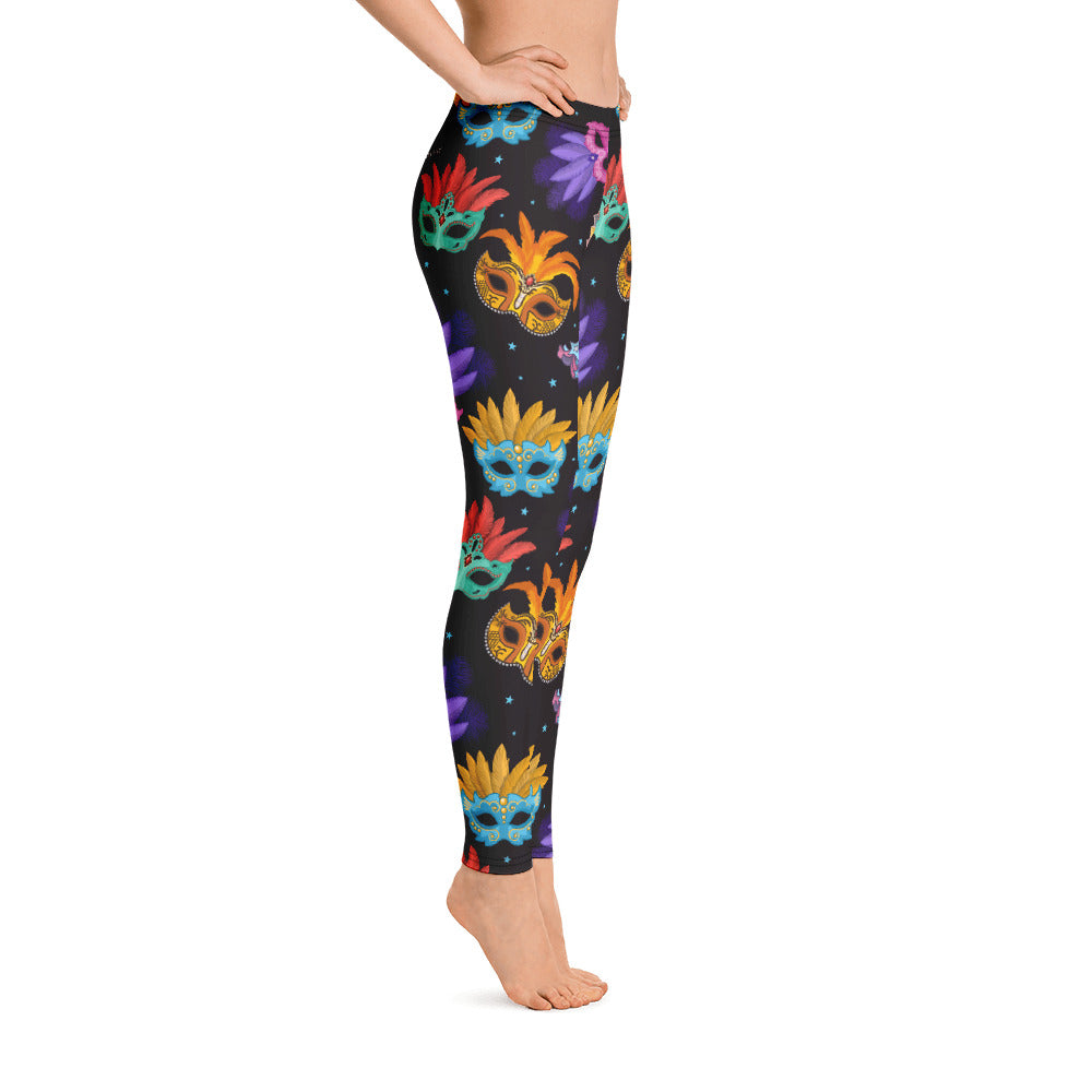 Mardi Gras Leggings, Masquerade Venice Carnival Masks Festival Harlequin Colorful Party Women Printed Yoga Pants Cute Print Graphic Workout Starcove Fashion