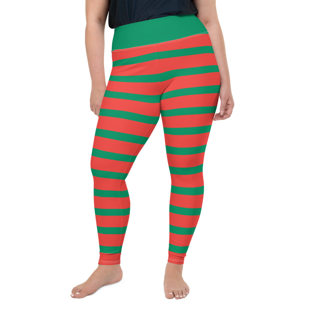 Plus Size Leggings, Elf Christmas Leggings for Women, Red Green Striped  Ugly Xmas Holiday Costume Printed Graphic Yoga Pants Cute Workout