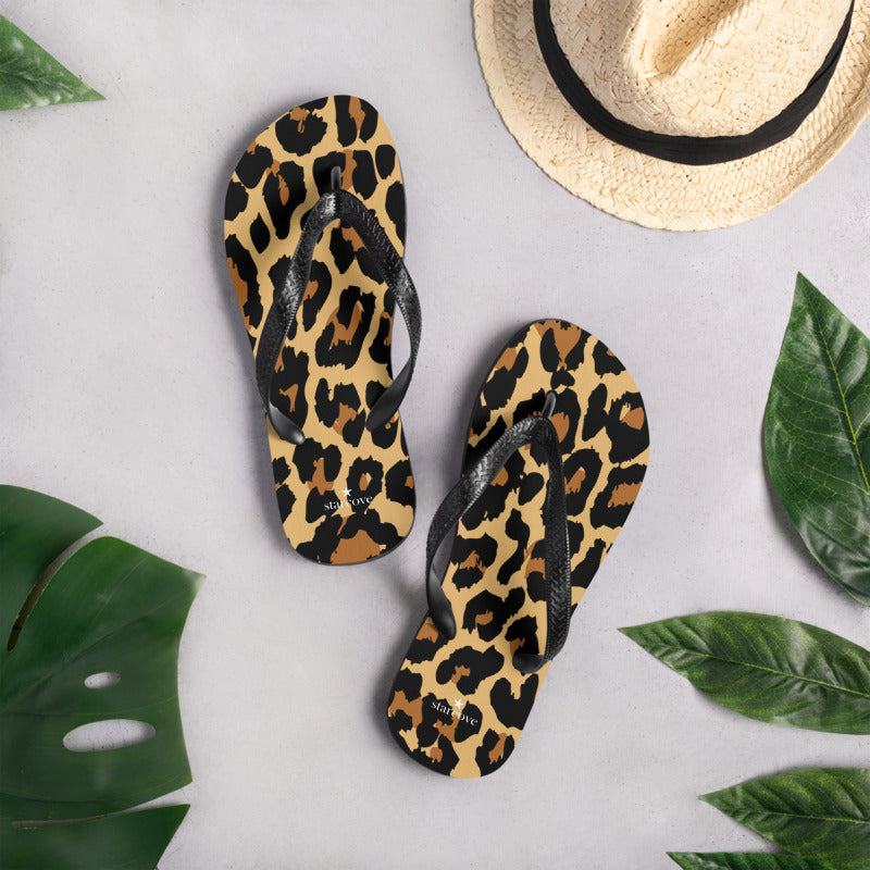 Leopard Print Flip Flops, Cheetah Animal Comfortable Beach Sandals Fun Cute Designer Men Women Foam Slippers Shoes Starcove Fashion