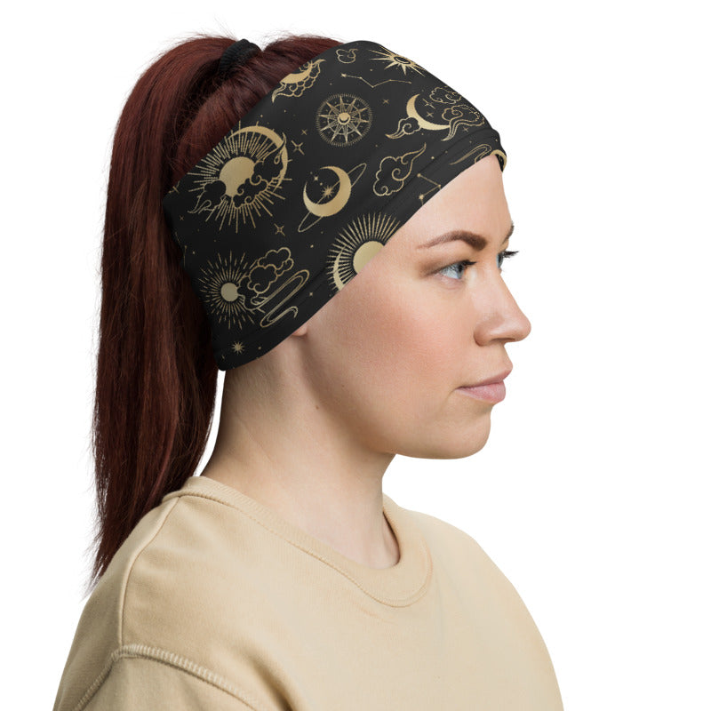 Sun Moon Face Mask Neck gaiter, Stars Constellation Print Fabric Shield Mouth Cover Fashion Half Headband Washable Scarf Bandanna Starcove Fashion