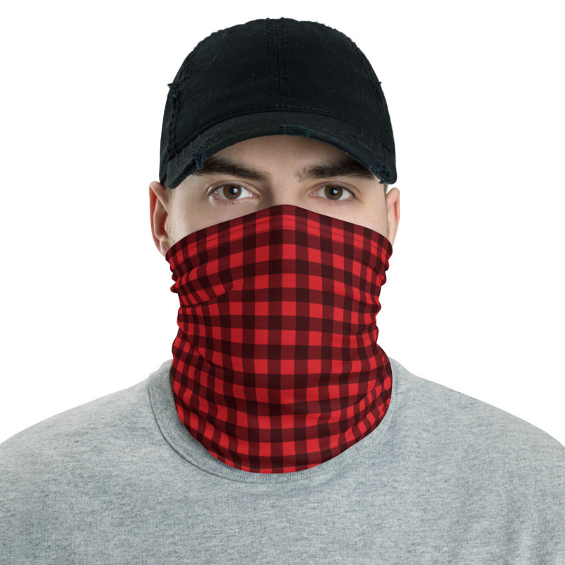 Red Buffalo Plaid Face Mask Neck Gaiter, Fabric Cloth Mouth Shield Cover Fashion Half Washable Scarf Protection Headband Bandanna Starcove Fashion