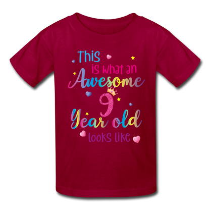This is What an Awesome 9 Year Old Looks Like Girls Shirt, Birthday 9th Nine Year Fun Rainbow Party Gift Kids Crewneck Girls Starcove Fashion