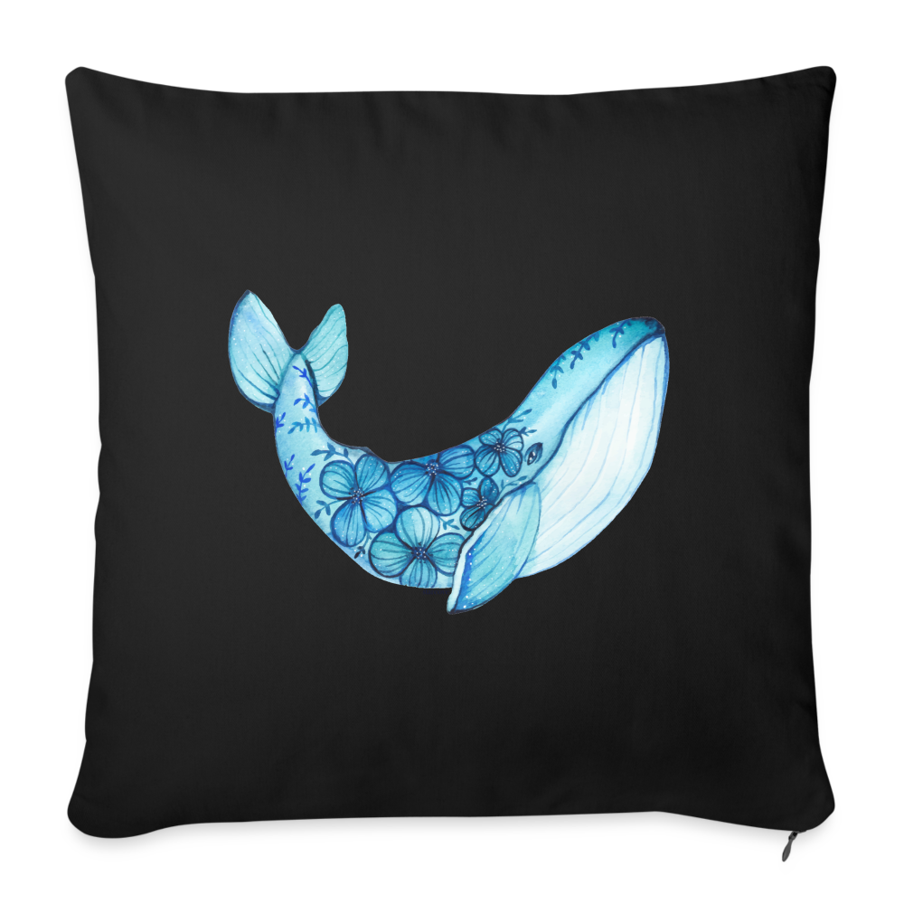 Blue Whale Pillow Case, Watercolor Ocean Square Cotton Throw Decorative Cover Room Décor Floor Couch Cushion 18 x 18" - black