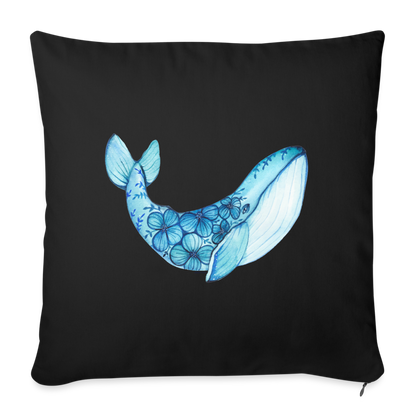 Blue Whale Pillow Case, Watercolor Ocean Square Cotton Throw Decorative Cover Room Décor Floor Couch Cushion 18 x 18" - black