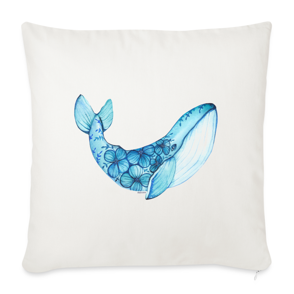 Blue Whale Pillow Case, Watercolor Ocean Square Cotton Throw Decorative Cover Room Décor Floor Couch Cushion 18 x 18" - natural white