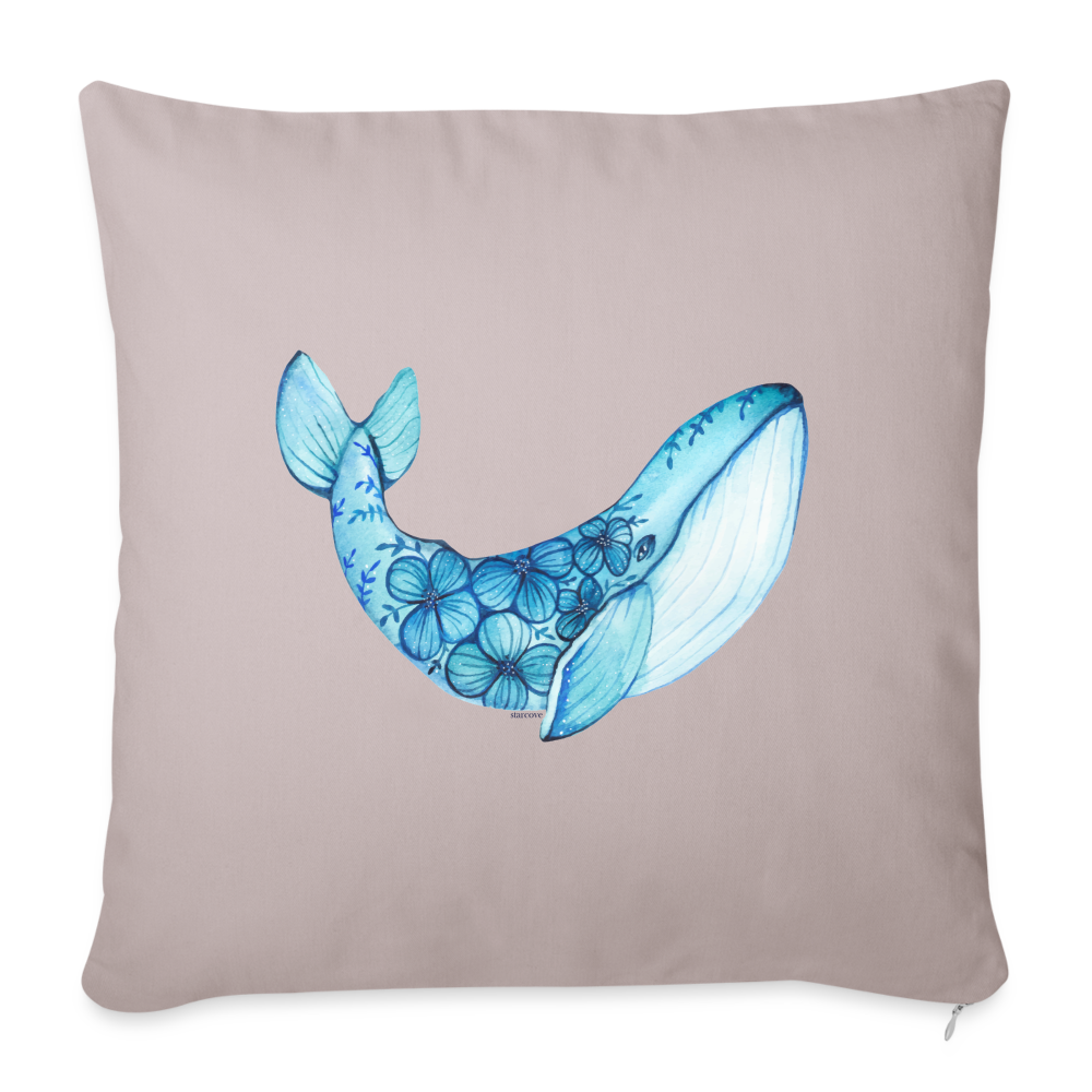 Blue Whale Pillow Case, Watercolor Ocean Square Cotton Throw Decorative Cover Room Décor Floor Couch Cushion 18 x 18" - light taupe