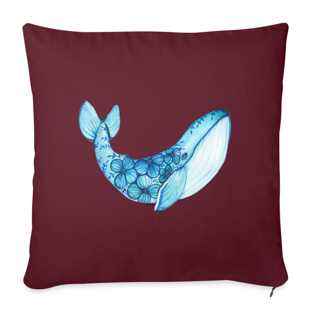 Blue Whale Pillow Case, Watercolor Ocean Square Cotton Throw Decorative Cover Room Décor Floor Couch Cushion 18 x 18" - burgundy