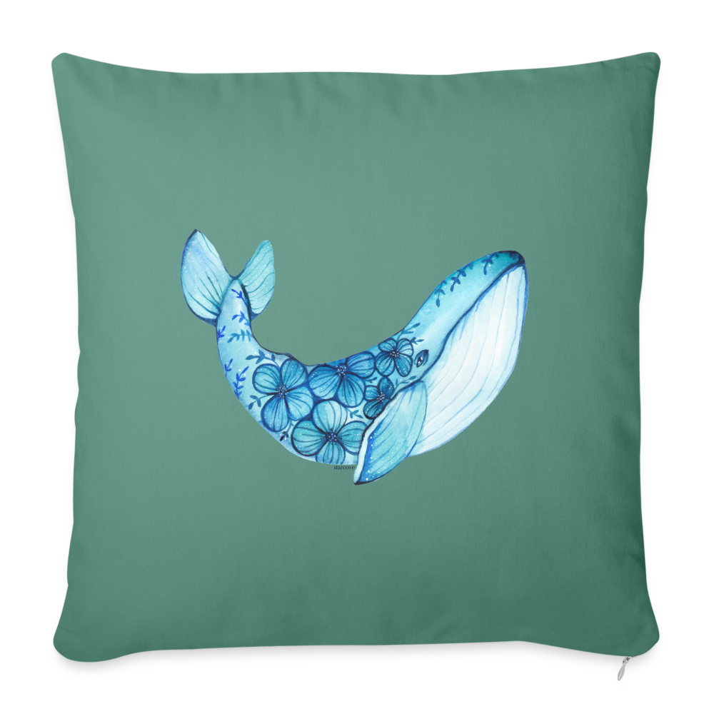 Blue Whale Pillow Case, Watercolor Ocean Square Cotton Throw Decorative Cover Room Décor Floor Couch Cushion 18 x 18" - cypress green