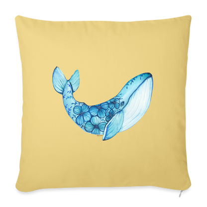 Blue Whale Pillow Case, Watercolor Ocean Square Cotton Throw Decorative Cover Room Décor Floor Couch Cushion 18 x 18" - washed yellow